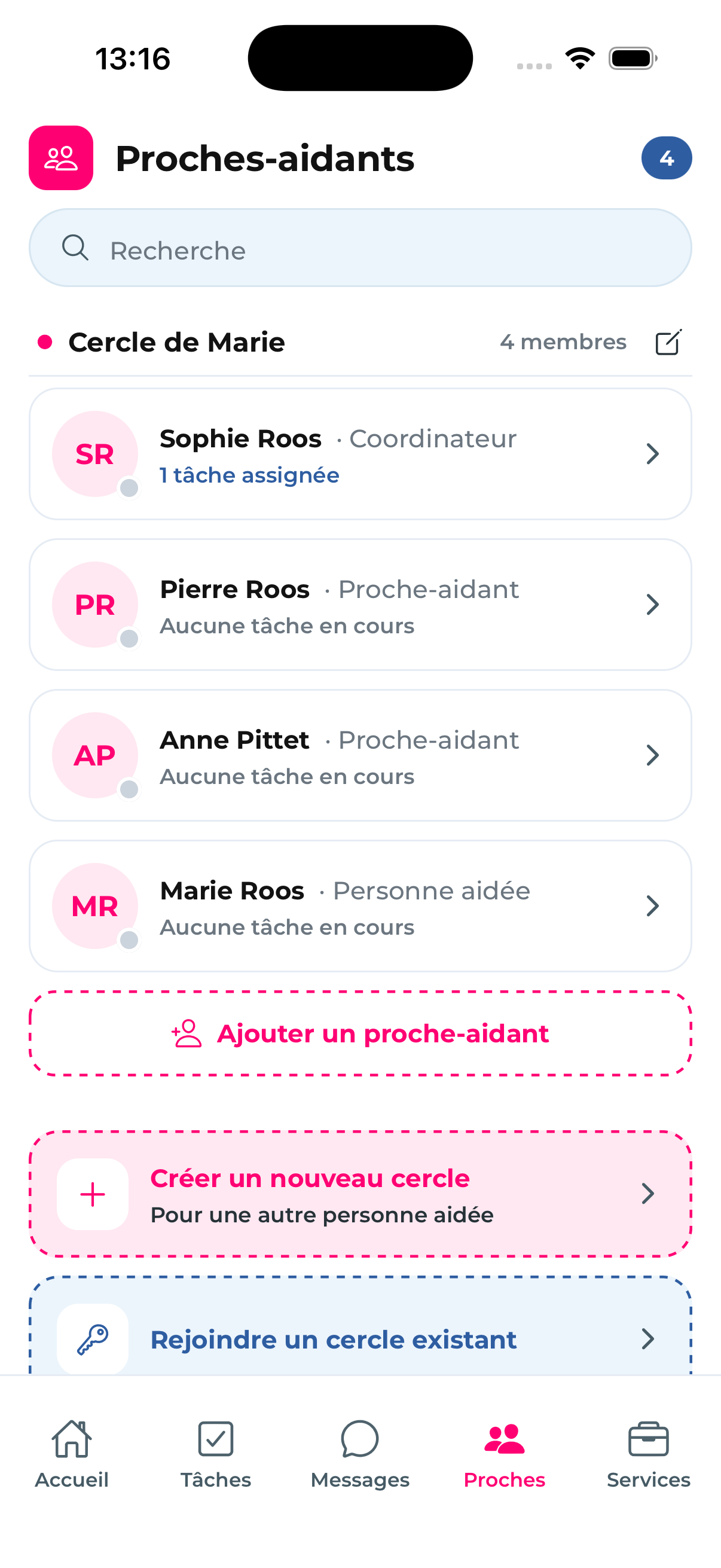 Aperçu : la vue cercle de l'app Retr'aide